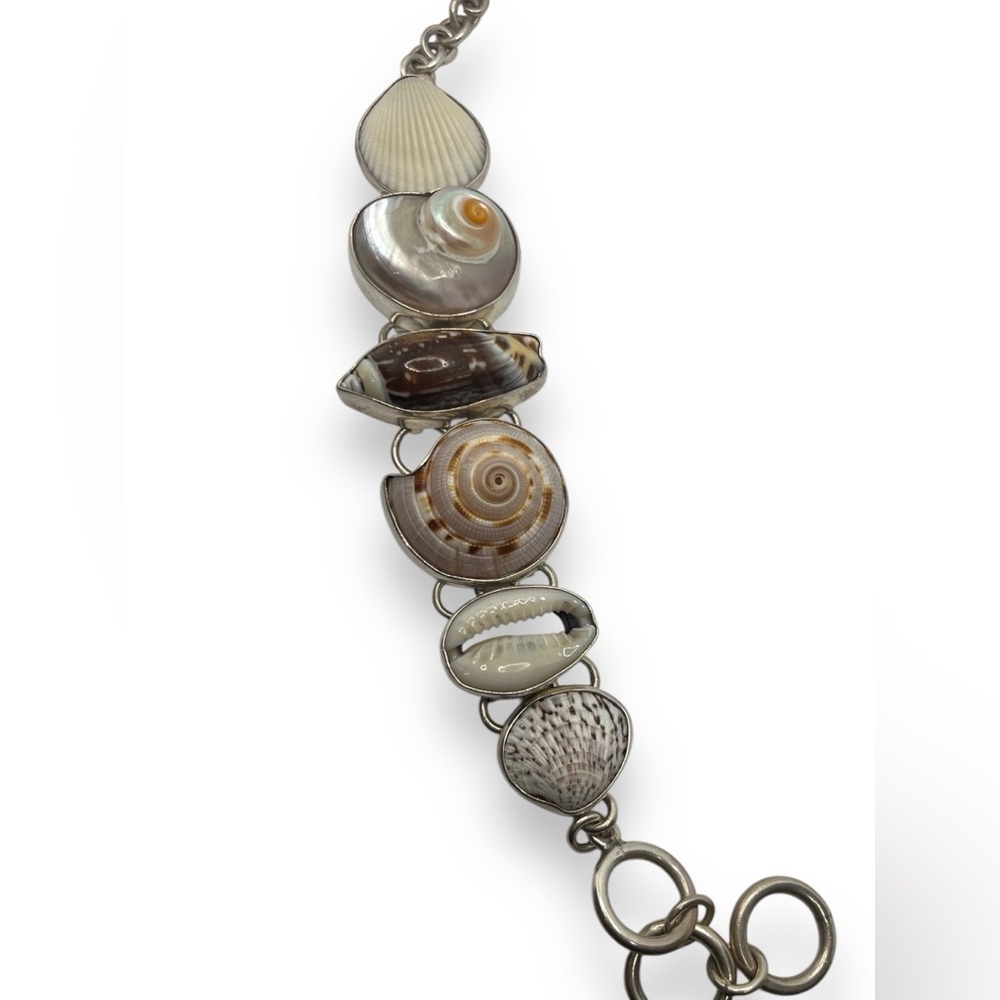 Charles Albert signed sterling silver seashell chain bracelet vintage nautical